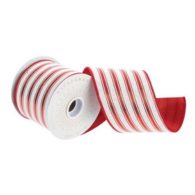 Vickerman 4"x10yd White/Red Foil Stripe Ribbon