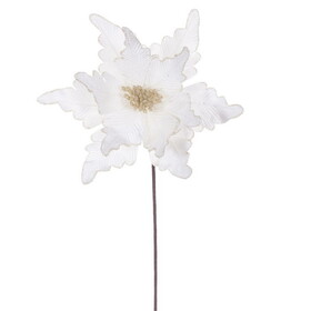Vickerman RG241501 13" X 20" Cream Deluxe Velvet Poinsettia Stem. Each Poinsettia Features Velvet Material With Glitter Accents