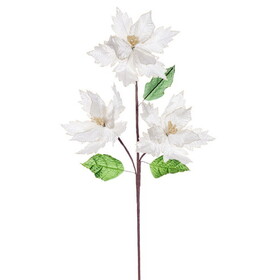 Vickerman RG241701 6" X 26" Cream Velvet Trio Razor Poinsettia Stem. Each Poinsettia Features Velvet Material With Glitter Accents