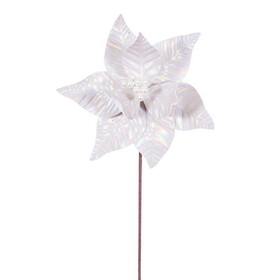 Vickerman RG241901 10" X 20" Cream Iridescent Poinsettia Stem.Each Poinsettia Features An Iridescent Finish With Wired Petals