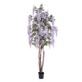 Vickerman 7' Artificial Purple Wisteria Tree in Black Planters Pot.