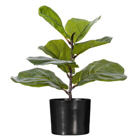 Vickerman TA220918 18" Green Fiddle Leaf Plant in Mini Black Pot.