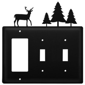 Village Wrought Iron EGSS-203 Deer & Pine Trees - Single GFI and Double Switch Cover