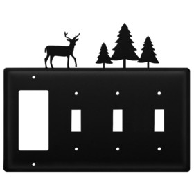 Village Wrought Iron EGSSS-203 Deer & Pine Trees - Single GFI and Triple Switch Cover