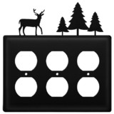Village Wrought Iron EOOO-203 Deer & Pine Trees - Triple Outlet Cover