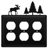Village Wrought Iron EOOO-22 Moose & Pine Trees - Triple Outlet Cover