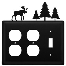 Village Wrought Iron EOOS-22 Moose & Pine Trees - Double Outlet and Single Switch Cover