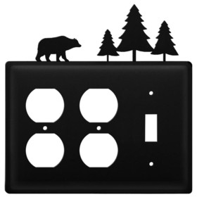 Village Wrought Iron EOOS-83 Bear & Pine Trees - Double Outlet and Single Switch Cover