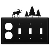 Village Wrought Iron EOSSS-22 Moose & Pine Trees - Single Outlet and Triple Switch Cover
