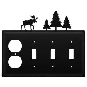 Village Wrought Iron EOSSS-22 Moose & Pine Trees - Single Outlet and Triple Switch Cover