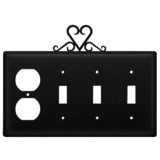 Village Wrought Iron EOSSS-51 Heart - Single Outlet and Triple Switch Cover