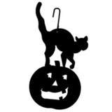Village Wrought Iron HOS-28 Cat/Pumpkin - Decorative Hanging Silhouette