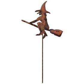 Village Wrought Iron RGS-26 Witch & Broom - Rusted Garden Stake