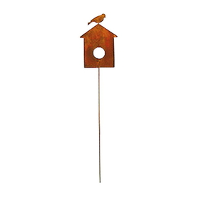 Village Wrought Iron RGS-99 Bird House - Rusted Garden Stake