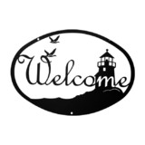 Village Wrought Iron WEL-177 Lighthouse & Birds - Welcome Sign Medium