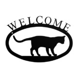 Village Wrought Iron WEL-247-S Cat at Play - Welcome Sign Small