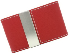 Visol Dasia Red Leather and Stainless Steel Business Card Case