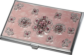 Visol Reika Light Pink Marble and Pink Crystals Business Card Case