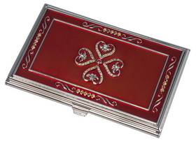 Visol Red Lacquer with Embedded Crystals Business Card Case for Women