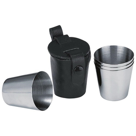 Visol 3 Stainless Steel Shot Cups with Leather Carrying Case