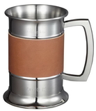 Visol 18 ounce Brown Leather Wrapped Stainless Steel Beer Tankard