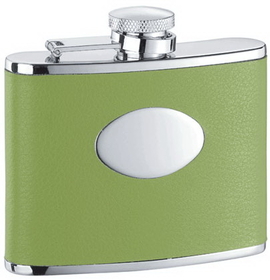 Visol Lily Pad Light Green Leather Stainless Steel 4oz Hip Flask