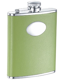 Visol Lily Pad Light Green Leather Stainless Steel 6oz Hip Flask