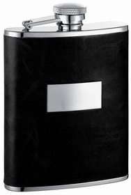 Visol Ontario Black Genuine Leather Hip Flask - 6 oz