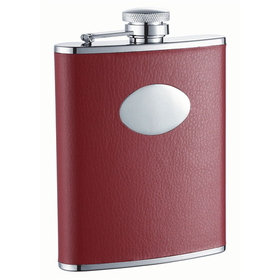 Visol Sienna Red Leather Stainless Steel 6oz Hip Flask