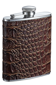 Visol Bronze Brown Crocodile Pattern Leather Liquor flask - 6 ounce