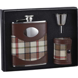 Visol Braw 6oz Leather & Plaid Stainless Steel Flask Gift Set