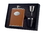 Visol 6 oz Brown Leather Engravable Stainless Steel Flask Gift Set