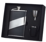 Visol Descent Black Leather 8oz Deluxe Flask Gift Set