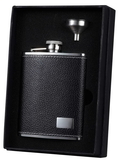 Visol Eclipse S Black Leather Flask Gift Set with Stainless Steel Funnel - 6oz