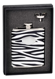 Visol Zebra Black & White Leather Stainless Steel 6oz Flask Gift Set