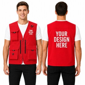 TOPTIE Custom Logo Men's Staff Vest, Personalized Sleeveless Uniform Vest with Pockets for Events and Volunteers