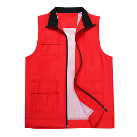 TOPTIE Supermarket Uniform Vest Zipper Volunteer Workwear Vest Activity Sleeveless Mesh Lining Vest