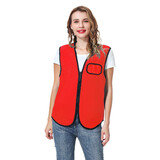 TOPTIE Volunteer Vest with Transparent PVC Pocket Supermarket Uniform Vest Workwear Zipper Closure