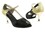 Very Fine CD3006 Ladies Dance Shoes, Black Satin/Gold, 2.5" Gold Plated Flare Heel, Size 4 1/2