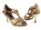 Very Fine CD3007 Ladies Dance Shoes, Gold/Dark Tan Satin Trim, 2.5" Gold Plated Flare Heel, Size 4 1/2