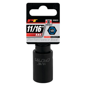 Performance Tool M805 1/2" Drive 11/16" 6pt Impact Socket