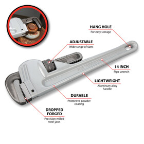 Performance Tool W2114 14" Aluminum Pipe Wrench
