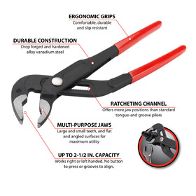Performance Tool W30742 11" Ratcheting Groove Joint Pliers