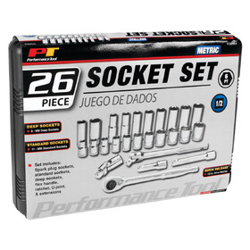 Performance Tool W32904 26 pc. 1/2" Drive Metric Socket Set