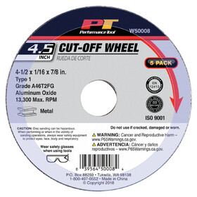 Performance Tool W50008 4-1/2" x 1/16" Cut Off Wheel