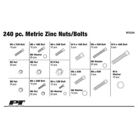 Performance Tool W5334 240 pc. Metric Zinc Nuts/Bolt Assortment