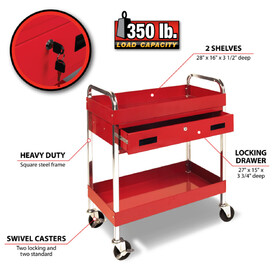 Performance Tool W54004 Two Shelf Utility Cart w/Drawer