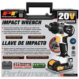 Performance Tool W7720 20V Li-Ion 1/2" Brushless Impact Wrench