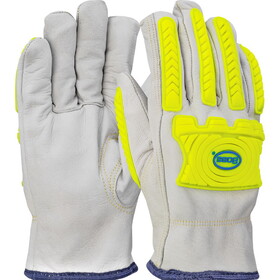 Boss 09-LC571MP Economy Top Grain Goatskin Leather Drivers Glove with HPPE Blend Lining and Hi-Vis Impact Protection