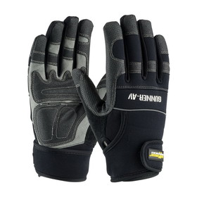 PIP 120-4400 Maximum Safety Gunner AV Synthetic Leather Palm with Anti-Vibration Pads and PVC Grip - Wrist Strap